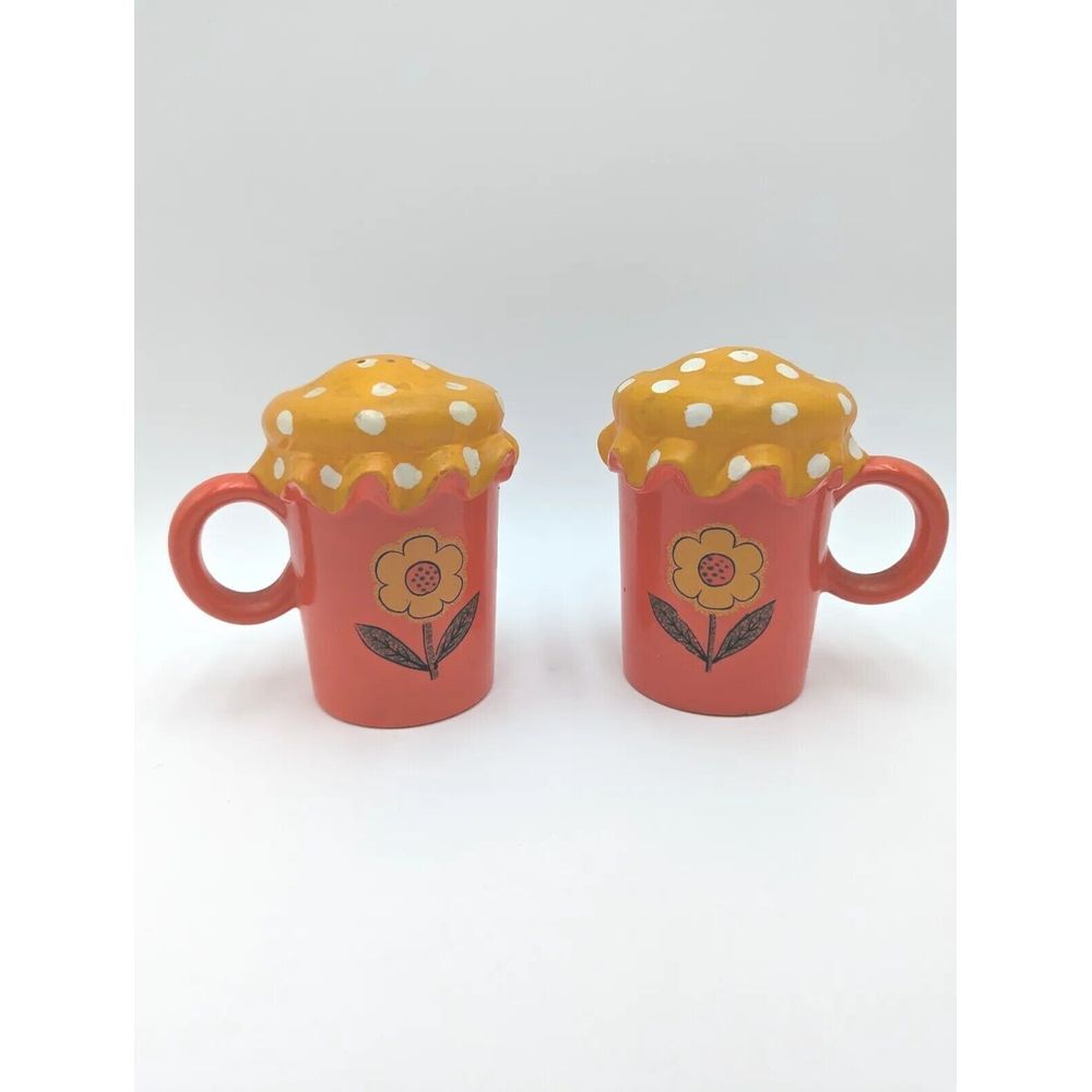 Retro 1968 Daisy Ann Pantry Ware Salt &‎ Pepper Shakers Orange Flower Japan